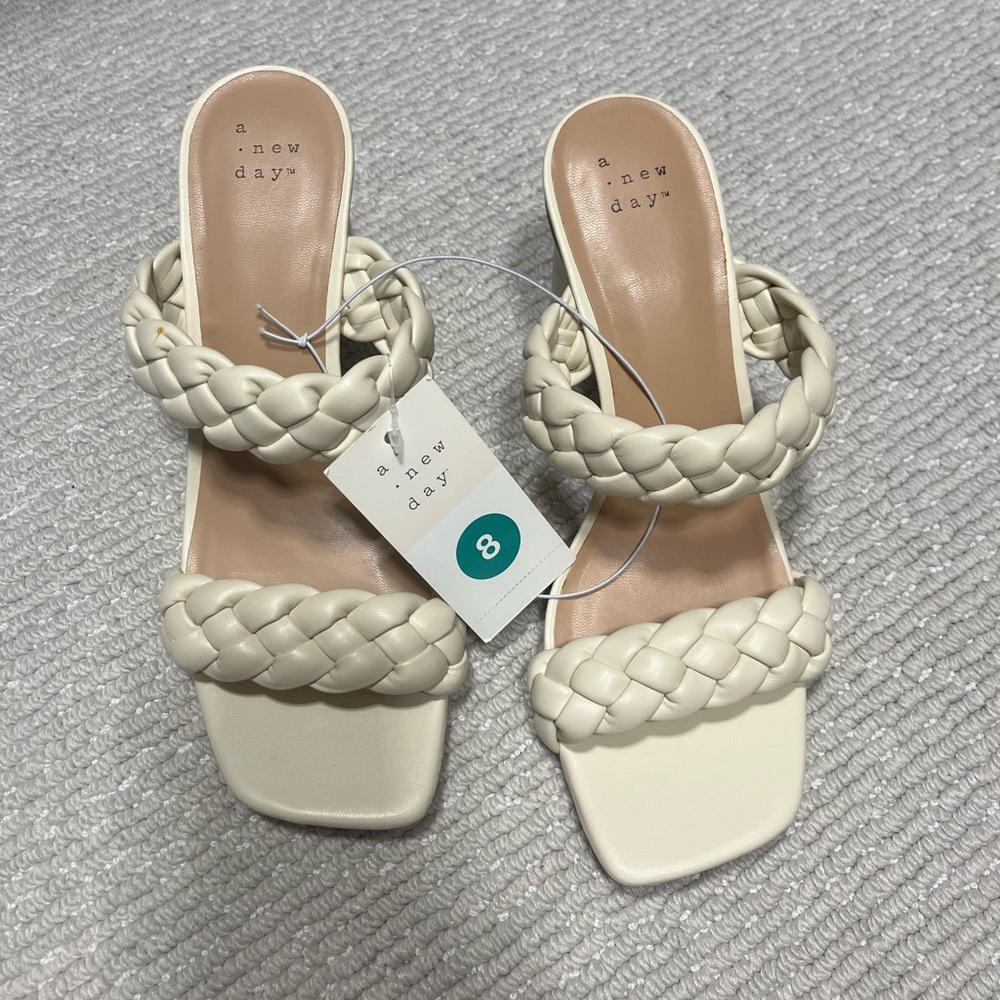 A New Day Ivory Braided Heels